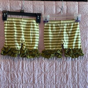 Striped Green Ruffle Kids Shorts for twins